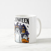 Halloween-Geisterhaus, Kürbisse, Hexen, Fledermäus Kaffeetasse (VorderseiteRechts)
