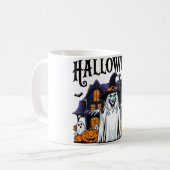 Halloween-Geisterhaus, Kürbisse, Hexen, Fledermäus Kaffeetasse (Vorderseite Links)