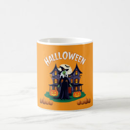 Halloween Geisterhaus, Kürbisse, Hexen, Fledermäus Kaffeetasse