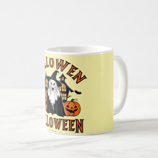 Halloween-Geisterhaus, Kürbisse, Hexen, Fledermäus Kaffeetasse (VorderseiteRechts)