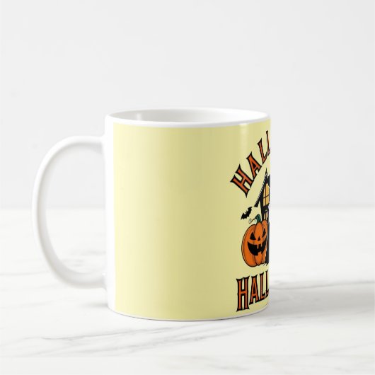 Halloween-Geisterhaus, Kürbisse, Hexen, Fledermäus Kaffeetasse (Links)