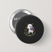 Halloween-Geisterkatze liest Buch Florales Design_ Button (Vorne & Hinten)