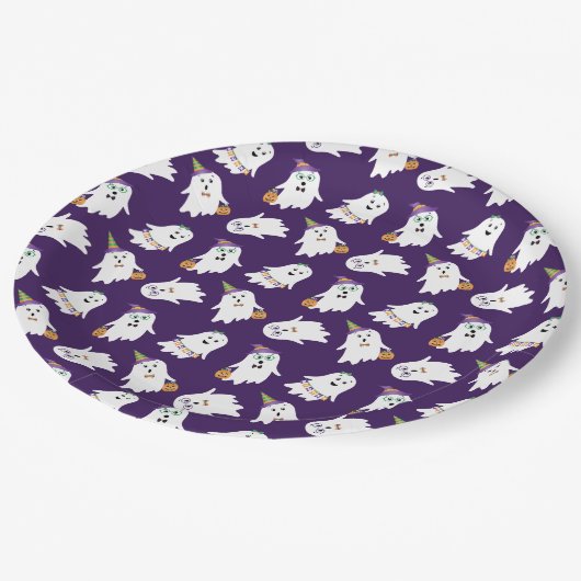 Halloween-Geistertrick oder -Behandlung Pappteller (Schrägansicht)