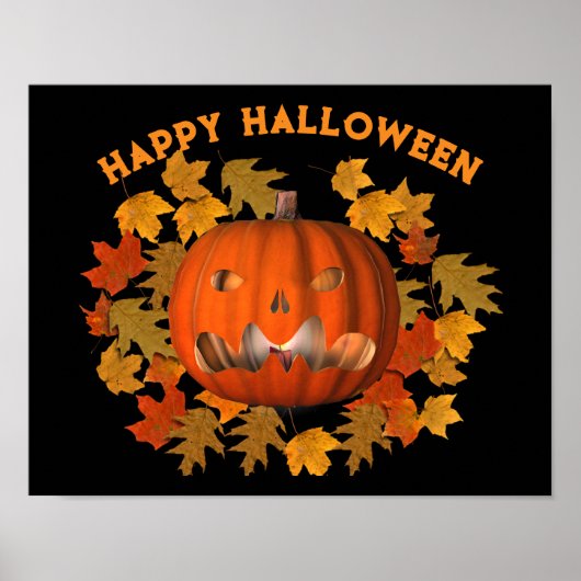 Halloween Gemeine Kürbislaterne und Herbstlaub Poster (Vorne)