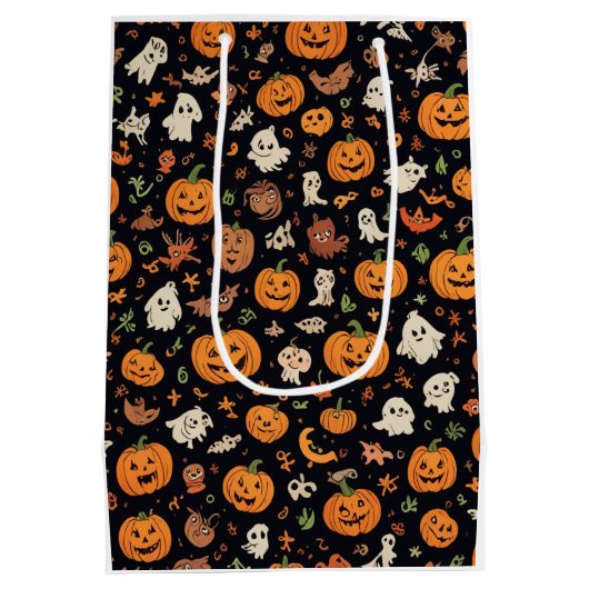 Halloween-gemustert Mittlere Geschenktüte (Rückseite)