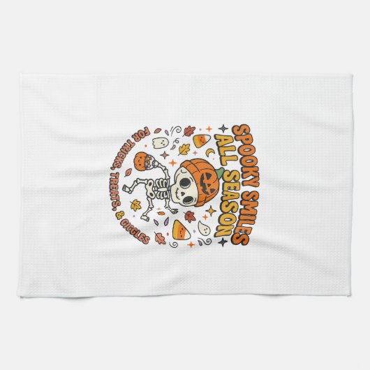 Halloween-Gemütlichkeits-Skelett-Feier Geschirrtuch (Horizontal)