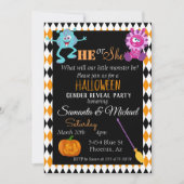 Halloween Gender Baby Reveal Party Monster Orange Einladung (Vorderseite)