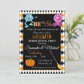 Halloween Gender Baby Reveal Party Monster Orange Einladung (Stehend Vorderseite)