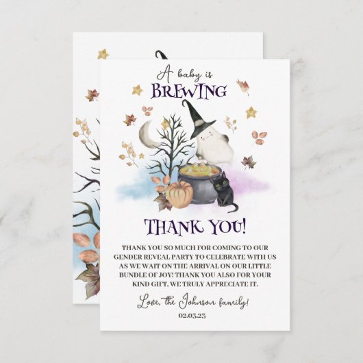Halloween Gender Reveal Baby wird brauen Dankeskarte (Vorne/Hinten)