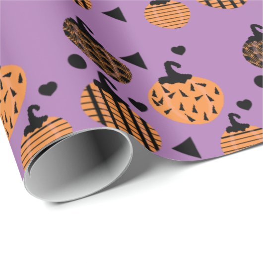 Halloween Geometric Confetti Pumpkins Geschenkpapier (Rolleneckpunkt)