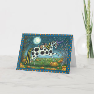 HALLOWEEN GEPUNKTETER PONY & BAT CAT Whimsical Hor Feiertagskarte