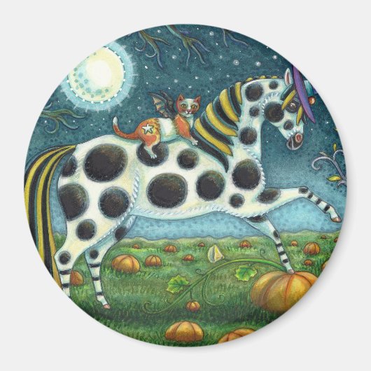 HALLOWEEN GEPUNKTETER PONY & BAT CAT Whimsical Hor Magnet (Vorne)