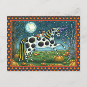 HALLOWEEN GEPUNKTETER PONY & BAT CAT Whimsical Hor Postkarte