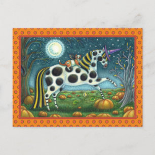 HALLOWEEN GEPUNKTETER PONY & BAT CAT Whimsical Hor Postkarte