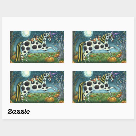 HALLOWEEN GEPUNKTETER PONY & BAT CAT Whimsical Hor Rechteckiger Aufkleber (Blatt)