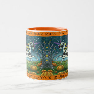 HALLOWEEN GEPUNKTETER PONY & BAT CAT Whimsical Hor Zweifarbige Tasse