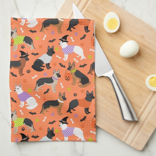Halloween German Shepherd Geschirrtuch (Viertel Falte)