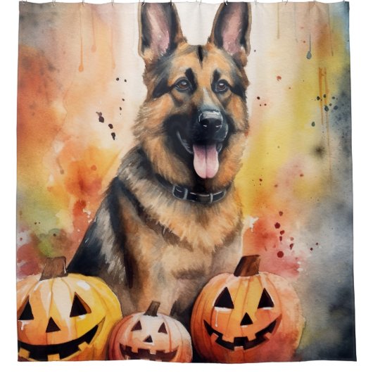 Halloween German Shepherd with Pumpkins Beängstige Duschvorhang (Vorderseite)