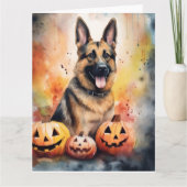 Halloween German Shepherd with Pumpkins Beängstige Karte (Vorderseite)