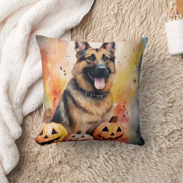 Halloween German Shepherd with Pumpkins Beängstige Kissen (Decke)