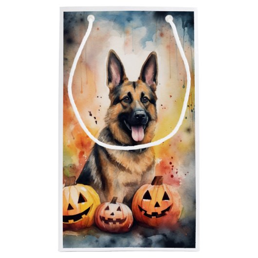 Halloween German Shepherd with Pumpkins Beängstige Kleine Geschenktüte (Rückseite)
