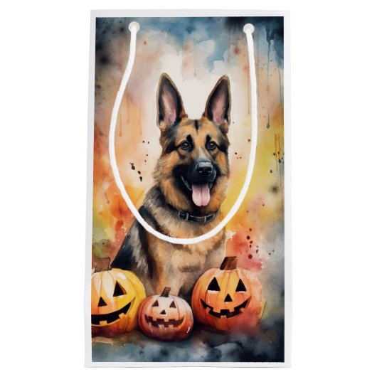 Halloween German Shepherd with Pumpkins Beängstige Kleine Geschenktüte (Vorderseite)