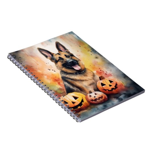 Halloween German Shepherd with Pumpkins Beängstige Notizblock (Rechte Seite)