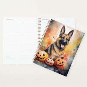 Halloween German Shepherd with Pumpkins Beängstige Planer