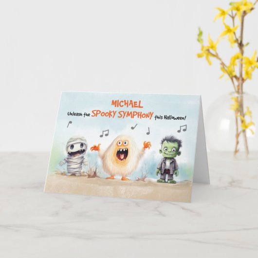 Halloween Gesangsmonster Karte (Gelbe Blume)