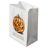 Halloween-Geschenk - Carved Pumpkin, Custom Text Mittlere Geschenktüte (Rückseite Schrägansicht)