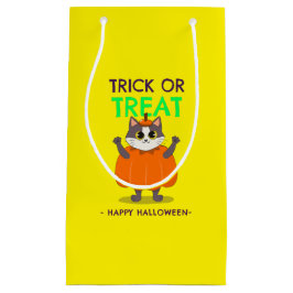 Halloween-Geschenkbeutel, Katze in Kürbis mit gelb Kleine Geschenktüte