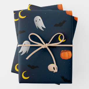 Halloween-Geschenkpapier Flachblatt Kürbisse Geist Geschenkpapier Set