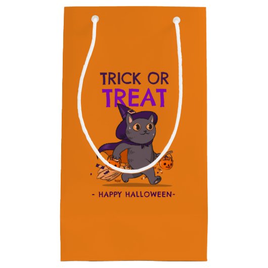 Halloween-Geschenktasche, schwarze Katze mit Hexen Kleine Geschenktüte (Vorderseite)