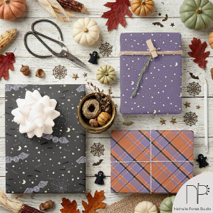 Halloween Geschlecht Neutrale Lila und Schwarze Fl Geschenkpapier Set