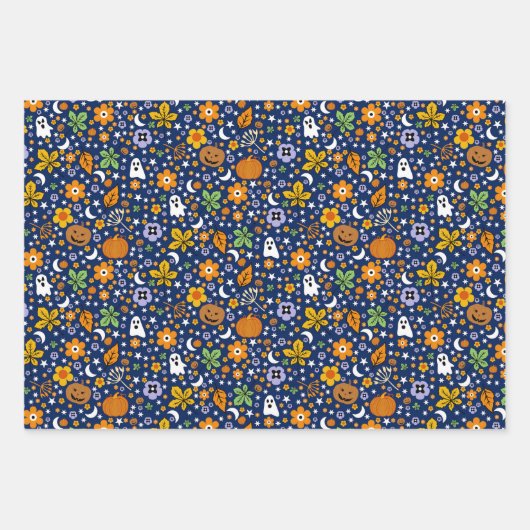 Halloween-Gespenst und Orangenkürbis Geschenkpapier Set (Vorderseite)