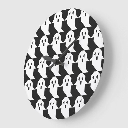 Halloween-Gespenster: geometrisch nahtloses Muster Große Wanduhr (Winkel)