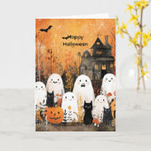 Halloween-Gespenster, schwarze Katzen und Fledermä Karte (Gelbe Blume)