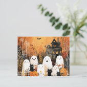 Halloween-Gespenster, schwarze Katzen und Fledermä Postkarte (Stehend Vorderseite)