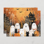 Halloween-Gespenster, schwarze Katzen und Fledermä Postkarte (Vorne/Hinten)