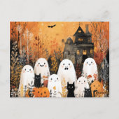 Halloween-Gespenster, schwarze Katzen und Fledermä Postkarte (Rückseite)