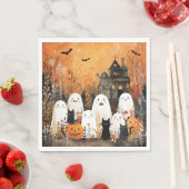 Halloween-Gespenster, schwarze Katzen und Fledermä Serviette (Beispiel)