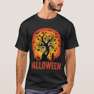 Halloween Gespensterbaum Hexe und schwarze Katzen T-Shirt