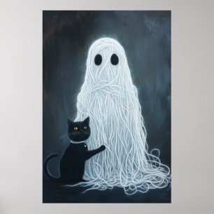 Halloween Ghost abgedeckt in Garn und Black Cat Poster