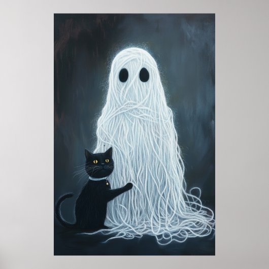 Halloween Ghost abgedeckt in Garn und Black Cat Poster (Vorne)