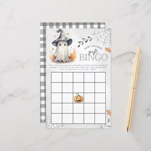Halloween Ghost Baby Dusche Bingo Spiel (Vorderseite/Rückseite Beispiel)