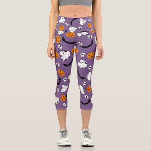 Halloween Ghost Bats Skull Pumpkin Capri Leggings