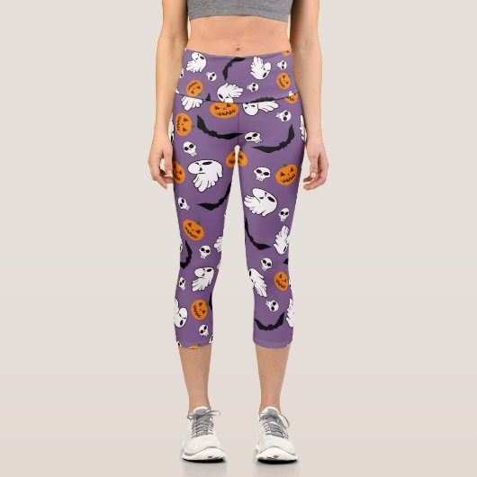 Halloween Ghost Bats Skull Pumpkin Capri Leggings (Vorderseite)