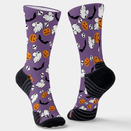 Halloween Ghost Bats Skull Pumpkin Socken (Gewinkelt)