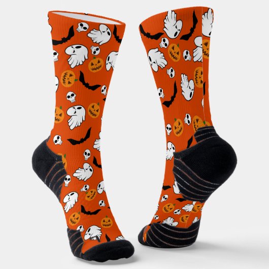 Halloween Ghost Bats Skull Pumpkin Socken (Gewinkelt)