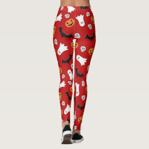 Halloween Ghost Bats und Kürme in Rot Leggings